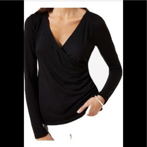 LOFT wrap-front top, black. Size M.